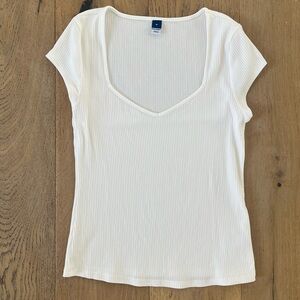 Old Navy Sweetheart Square Neck Shirt women size medium White Ribbed